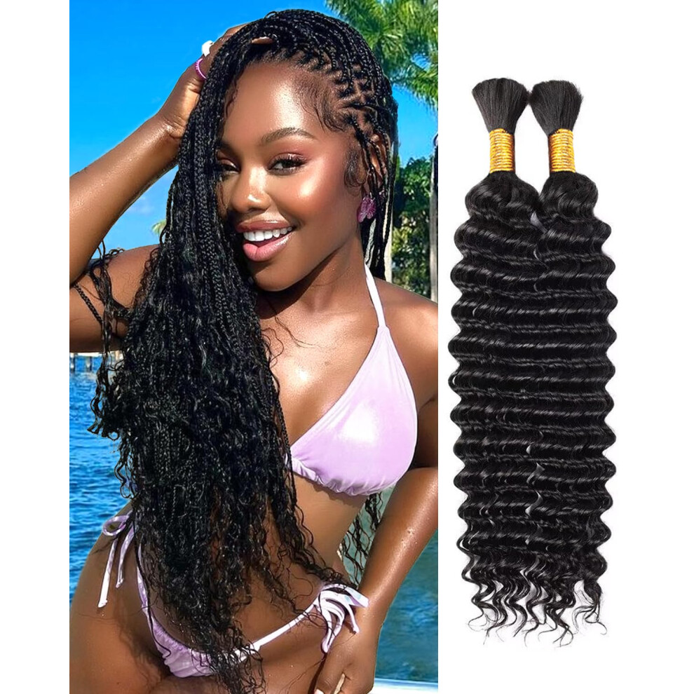 Unisex 22 Inch Deep Wave Human Braiding Hair Bulk 10A Brazilian Virgin Wet And Wavy Extensions 2 Bundles
