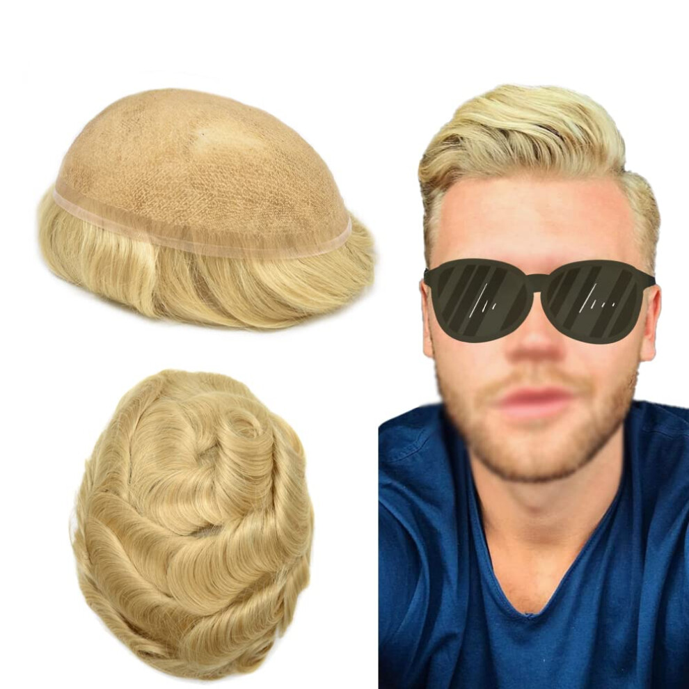 Unisex Mens Toupee Full French Lace Remy Human Hair Replacement System Natural Hairline 7X9 90% Density 22R#