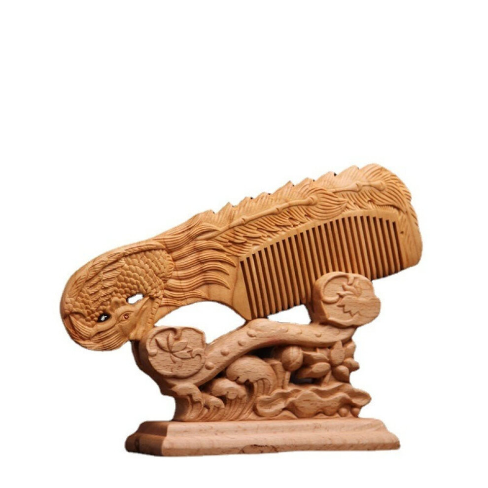 Unisex Peach Wooden Hair Comb Wood Antistatic Detangling Handmade Phoenix Design Pocket Size