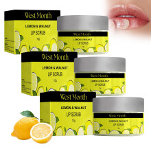 Natural Lip Scrub Set with Lemon and Walnut, Sugar Lip Exfoliator for Dry Lips, 3 Piece Hydration Kit