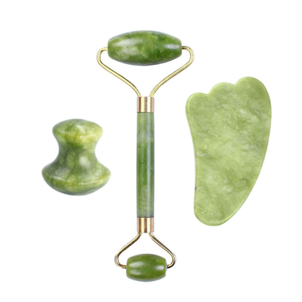 Natural Jade Roller and Gua Sha Set for Facial Contouring Massage and Even Serum Distribution