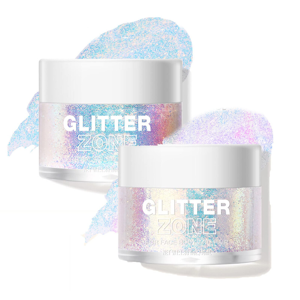 Holographic Glitter Gel for Face Body Hair Lips, Waterproof ColorChanging LongLasting Shine (1# 2#)
