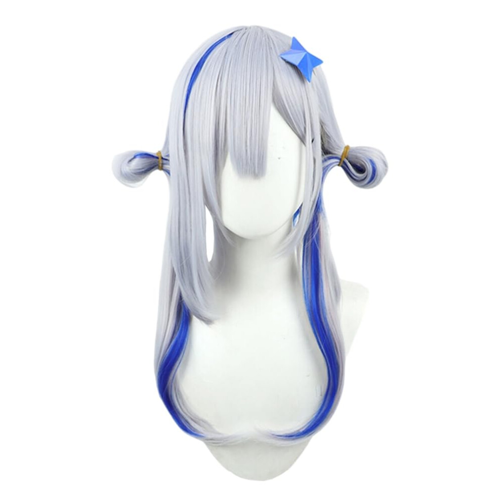 Unisex Blue,Silver Silver Blue Straight Cosplay Wig With Bangs, Heatresistant Synthetic Fiber, Adjustable Cap