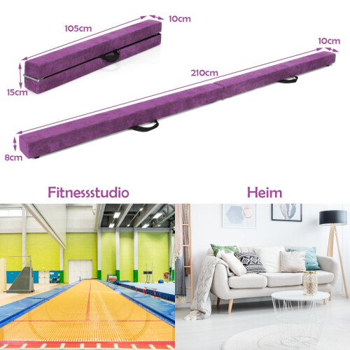 Trave di equilibrio pieghevole per ginnastica, 210 cm, antiscivolo, viola 1