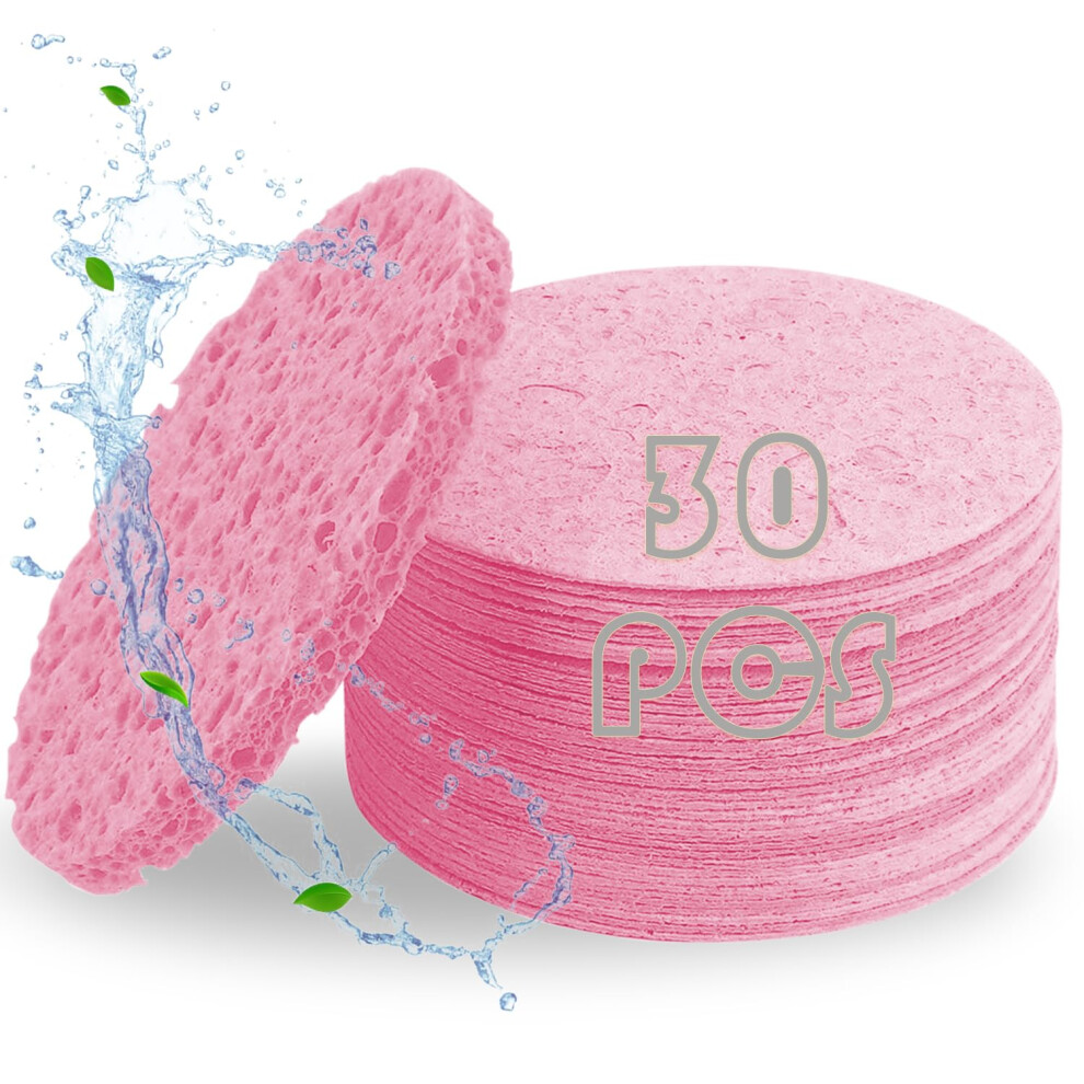 30pcs Natural Cellulose Facial Cleansing Sponges, Reusable Compressed Face Sponges for Makeup Removal