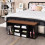 Shoe Bench with Cushion, Adjustable Shelves, Brown Wood 3