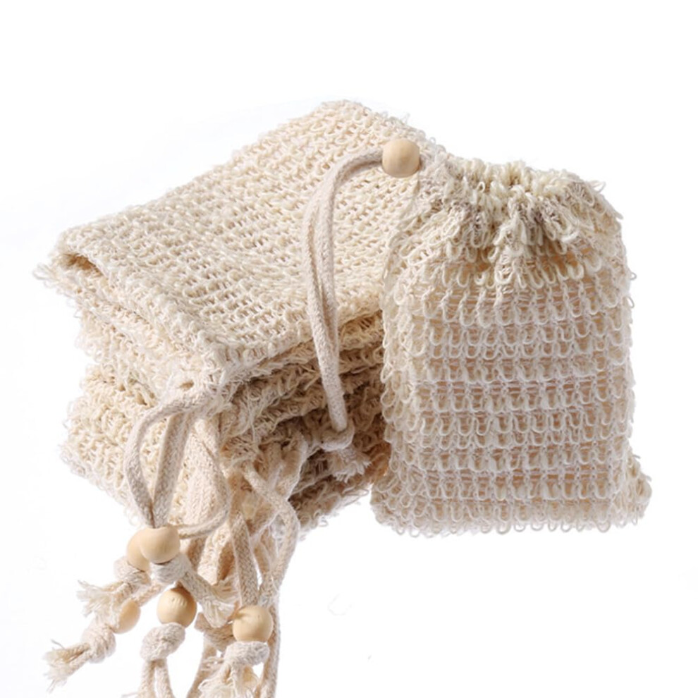 6 Pack Natural Sisal Soap Saver Bag with Drawstring for Gentle Exfoliation and Fast Soap Drying