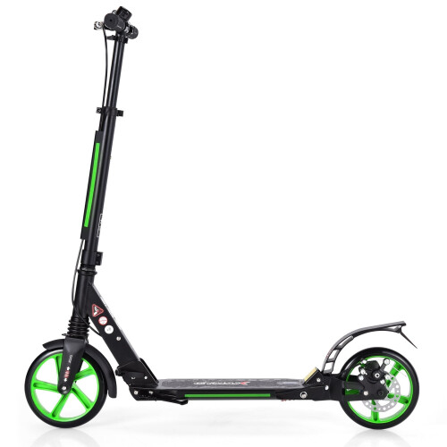 Adjustable Height Kids Scooter, Foldable, Black/Green Wheels 2