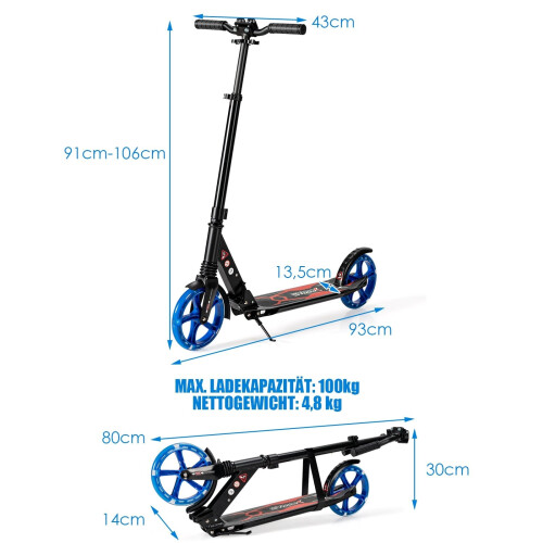 Kids Kick Scooter with LED Wheels, Adjustable Handle, Black/Blue 1