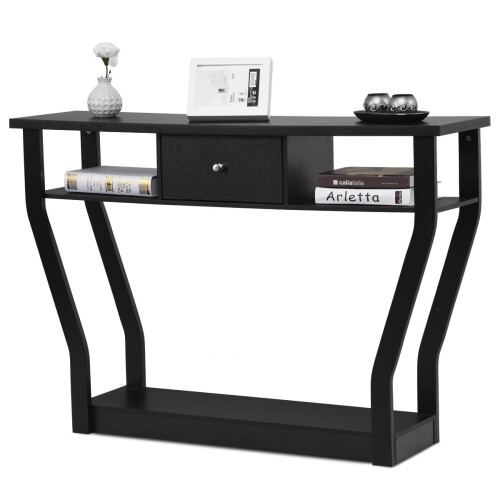 Black Console Table with Drawer and Shelf - 120 x 30 x 81 cm