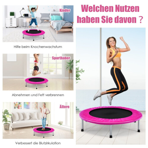Foldable 97 cm Pink Trampoline for Kids, 150 kg Capacity 2