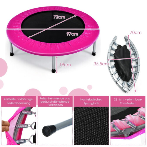 Foldable 97 cm Pink Trampoline for Kids, 150 kg Capacity 1