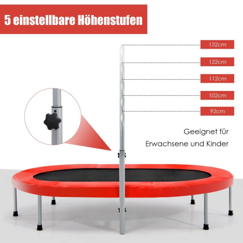 Foldable Fitness Trampoline with Adjustable Handle, Red, 150kg Capacity 2