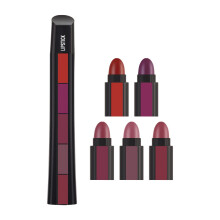 Lipstick Set with Lip Liner, Five Shades Long Lasting Lip Stain, Compact Red Case