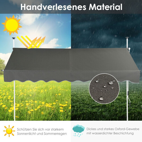 Toldo de balcón ajustable con manivela, 250x120 cm, gris