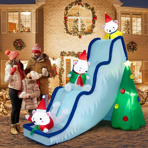 Tobogán inflable navideño con osos y luces LED 2