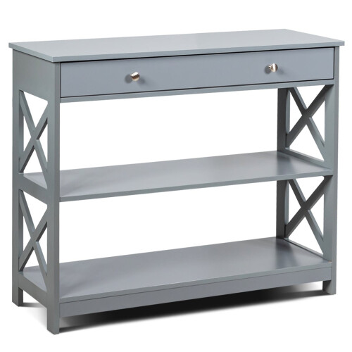 Mesa de console com gaveta, 3 níveis, madeira, 100x30x80 cm, cinza 1