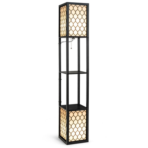 Luminária de chão com prateleiras, duas lâmpadas, cúpula branca, 156 cm