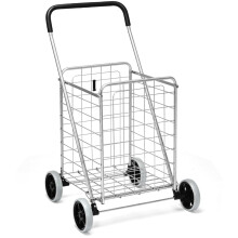 Carrito de compra plegable con ruedas, color plateado, capacidad de 45 kg