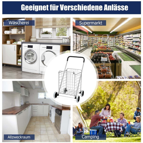 Collapsible Shopping Cart with Wheels, Silver, 45kg Capacity 2
