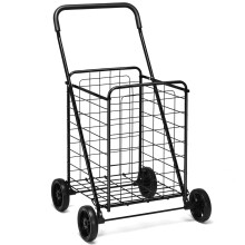 Carrito de compra plegable con ruedas, color negro, capacidad de 45 kg