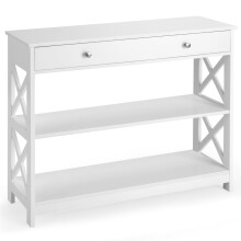 Consola con cajón y estantes, MDF blanco, 100x30x80 cm