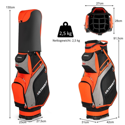 Saco de golfe leve com 14 divisórias de comprimento total, preto/vermelho 2