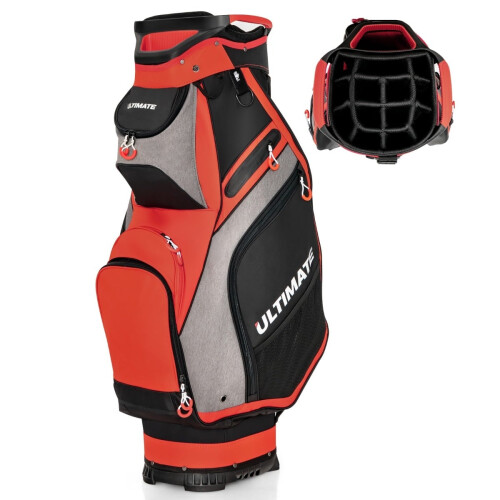 Saco de golfe leve com 14 divisórias de comprimento total, preto/vermelho 1