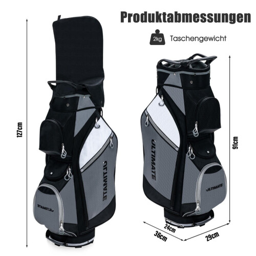 Golf Bag with 14 Dividers, Waterproof Pocket, Black/Grey 2