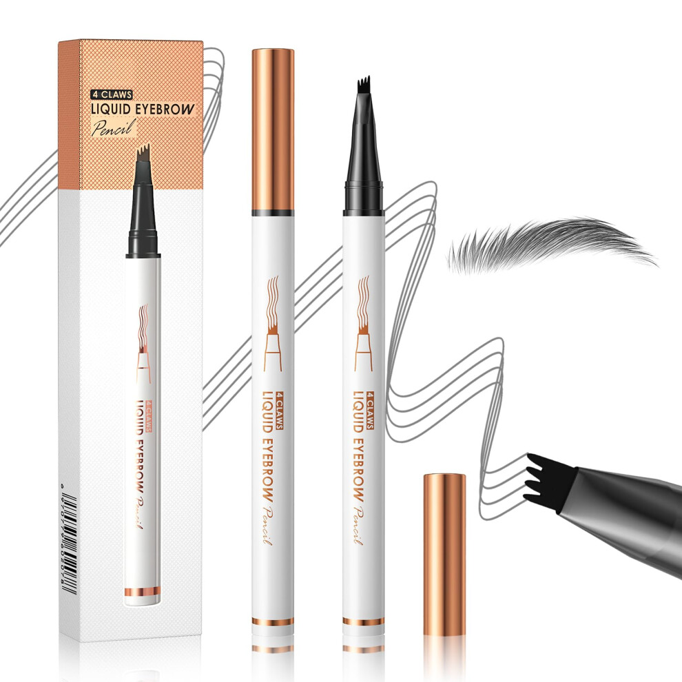 Waterproof Microblading Eyebrow Pencil with 4 Tips, Smudge Proof Long Lasting Natural Brow Pen
