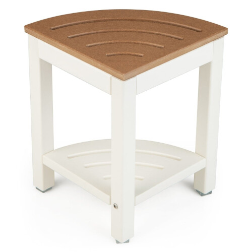 Corner Shower Stool with Shelf, Waterproof HDPE, White 1