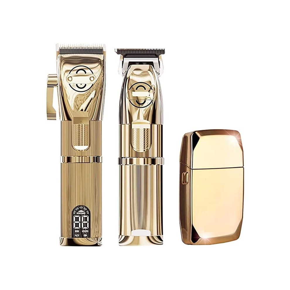 Gold Cordless Professional Hair Clippers And Beard Trimmer Set With Ergonomic Grip, Low Noise,