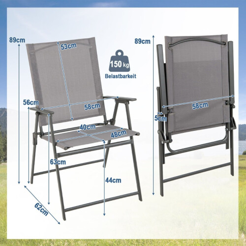 Outdoor Folding Chair Set, High Back, Breathable Fabric 1
