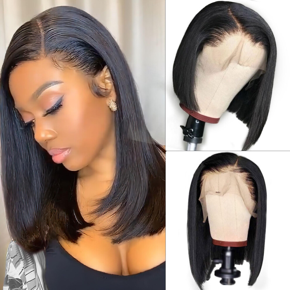 Unisex 16 Inch 13X4 Hd Lace Front Human Hair Bob Wig Pre Plucked Brazilian Virgin Hair Natural Hairline