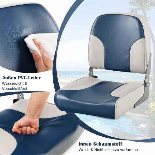Set di sedili per barca, 2 pezzi, pieghevoli, blu e bianco, PVC 2