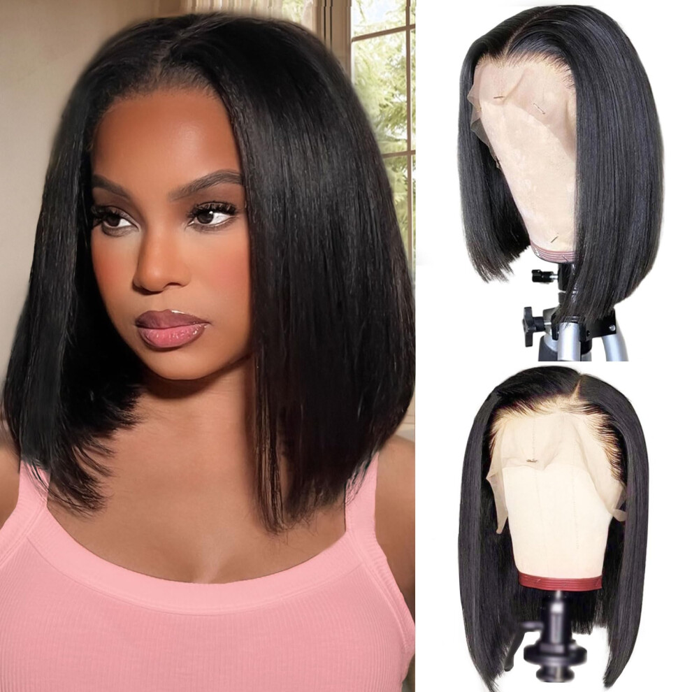 Unisex Bob Lace Front Wig Human Hair 13X4 Hd Lace Natural Hairline Pre Plucked Brazilian Virgin 12 Inch