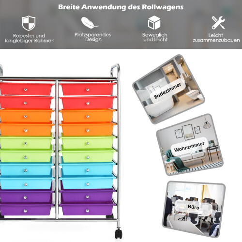 Mobile Storage Cart with 20 Colorful Drawers 2