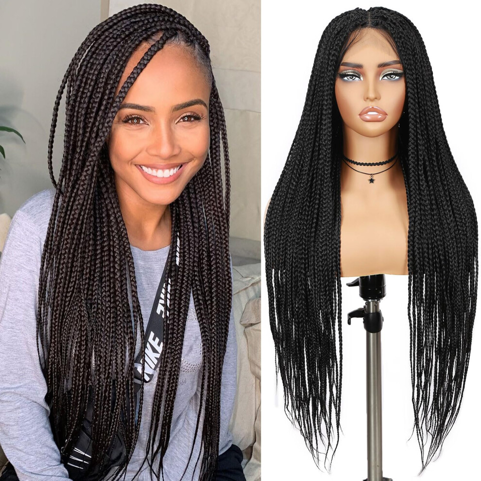 HD Lace Knotless Box Braids Wig for Black Women, Glueless Full Lace Braided Wig with Baby Hair