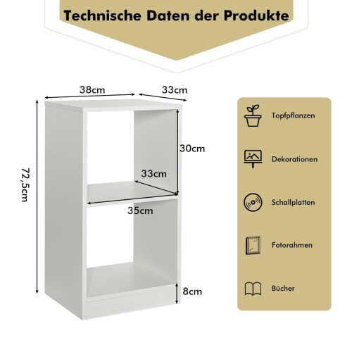 2-Tier Wooden Bookshelf Set with Anti-Tip, White 1