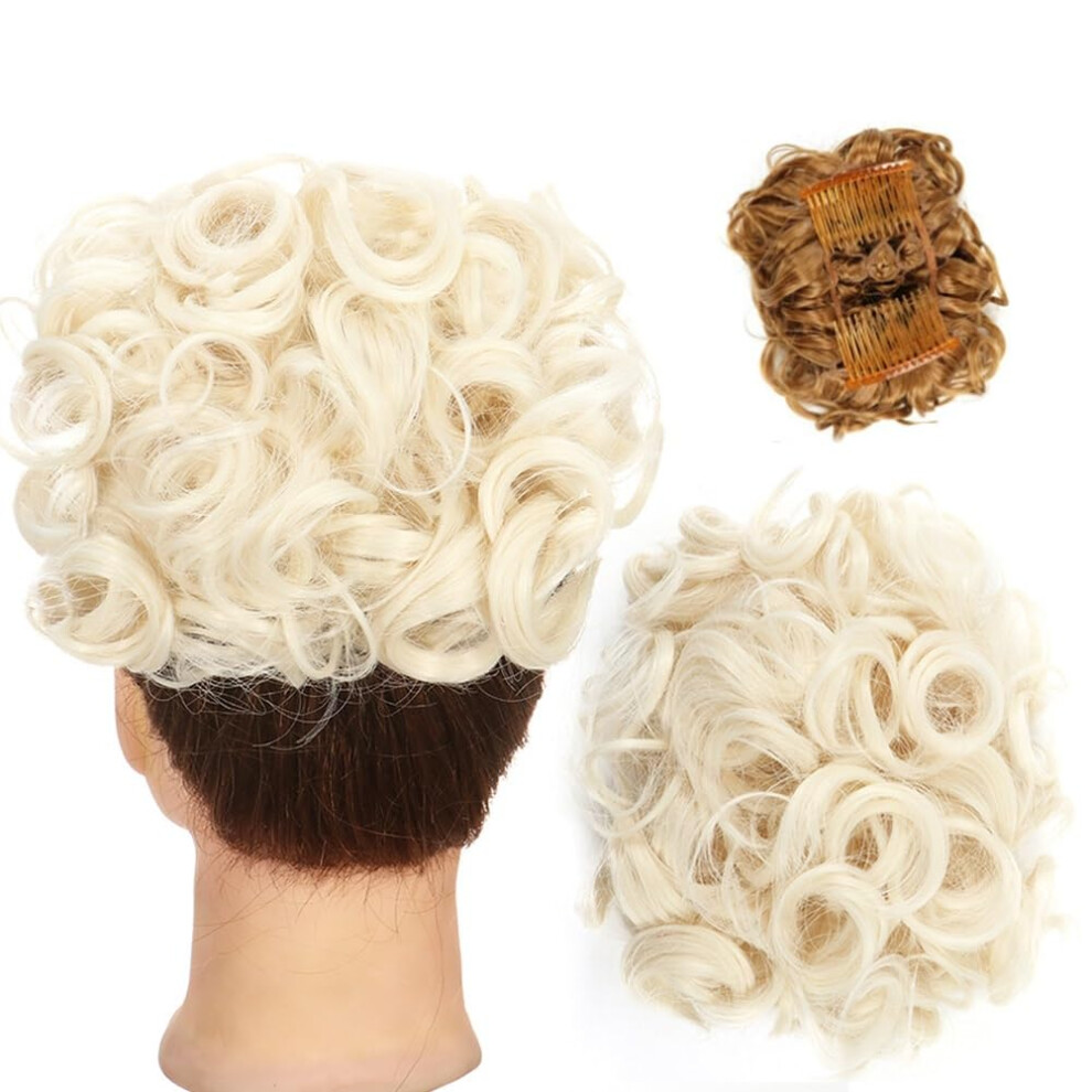 Unisex Messy Bun Hair Piece With Claw Clip, Volumizing Synthetic Curly Updo For Women, Shade #60