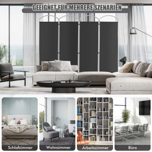 4-Panel Folding Room Divider, Gray, 221 x 188 cm 2