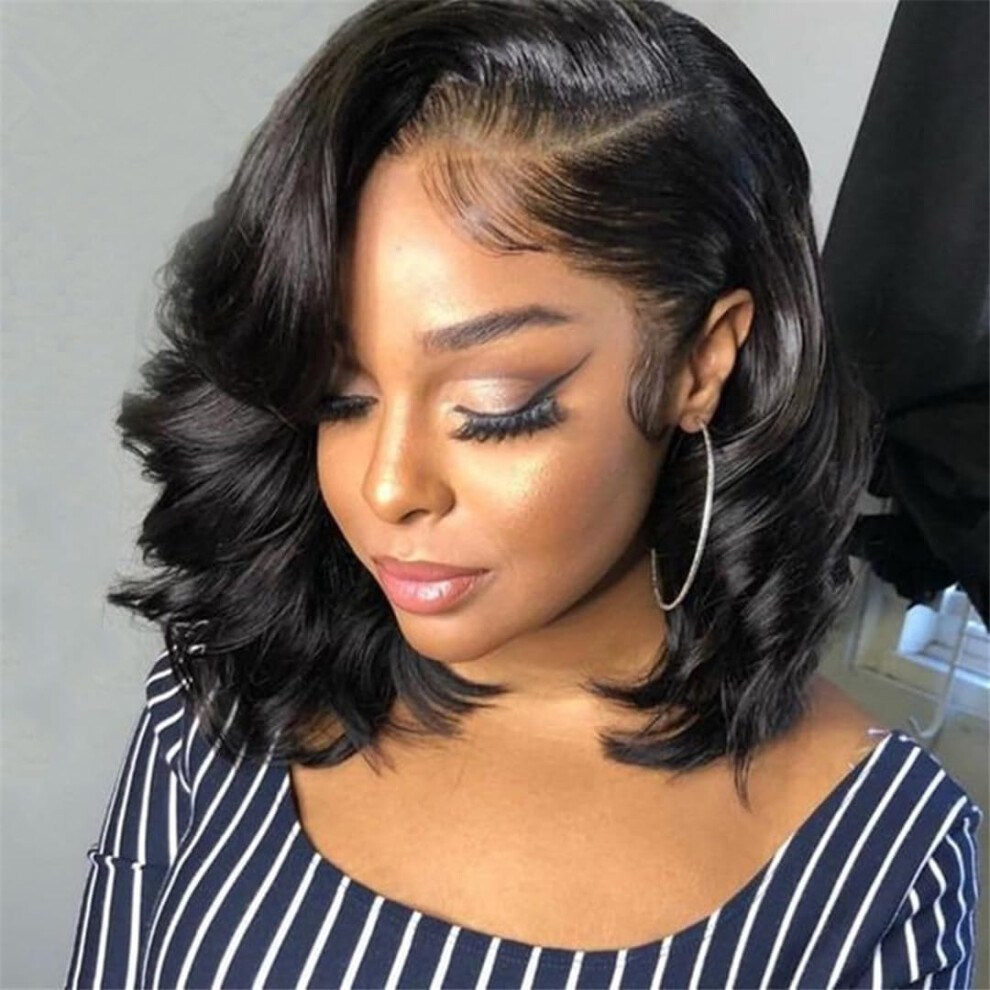 Human Hair Lace Front Wig Brazilian Body Wave Bob Transparent Pre Plucked Virgin Remy for Women