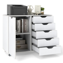 Archivador móvil con 5 cajones y puerta, blanco