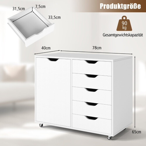 Mobile portadocumenti con 5 cassetti e anta, bianco 1