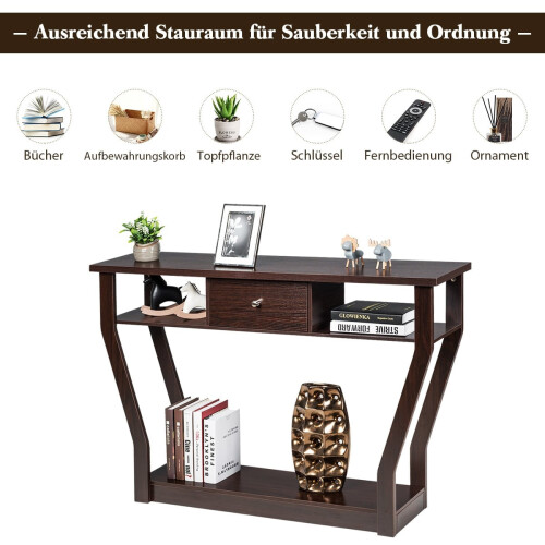 Consolle con cassetto e ripiano, 120x30x81 cm, marrone 2