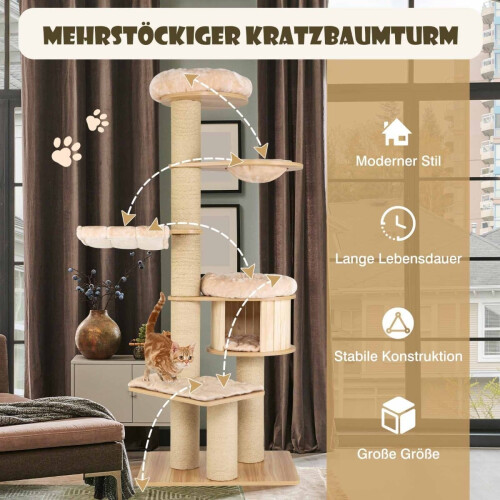 Tiragraffi in legno da 191 cm con amaca e grotta 2