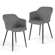 Set de 2 scaune de masă ergonomice gri cu șezut din in