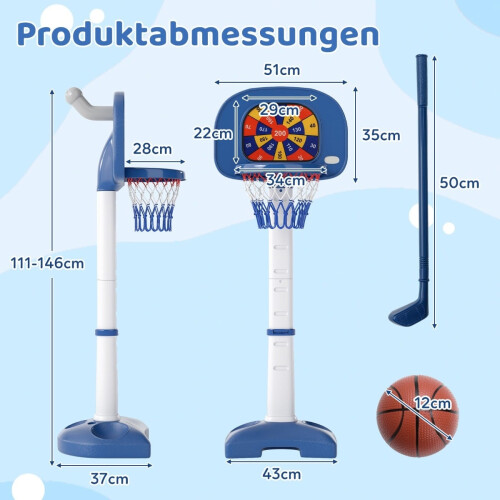 Set di canestro da basket regolabile 4 in 1 per bambini con accessori 1