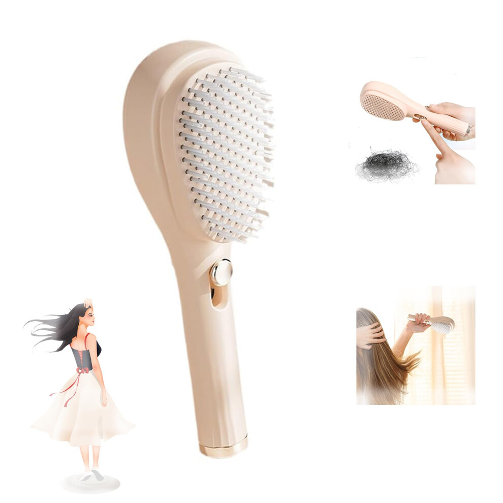 Unisex White Scalp Massage Comb With Selfcleaning Retractable Bristles, Antistatic Detangling Hair Brush For Wet Dry Hair (, 1Pcs)