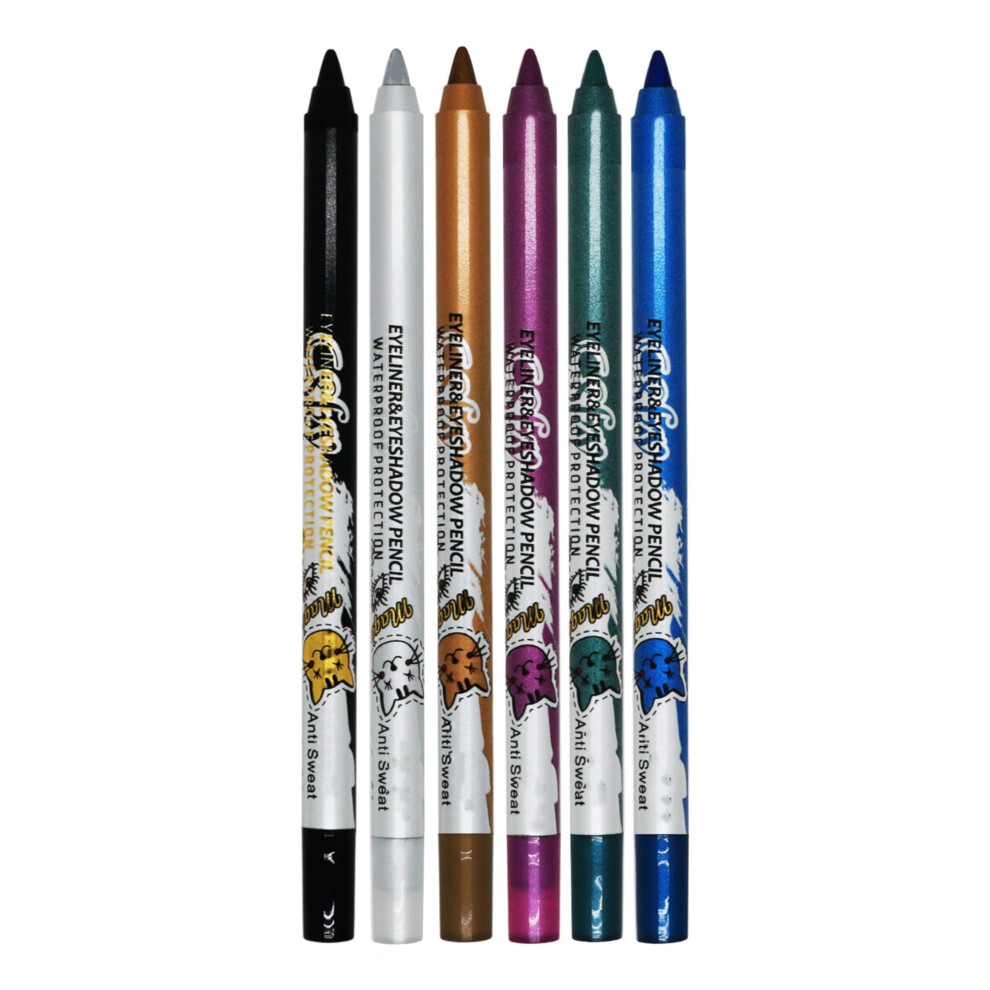 Gel Eyeliner Pencil Set 6 Colors Waterproof Smudgeproof Longlasting Multi Use for Eyes Lips Brows